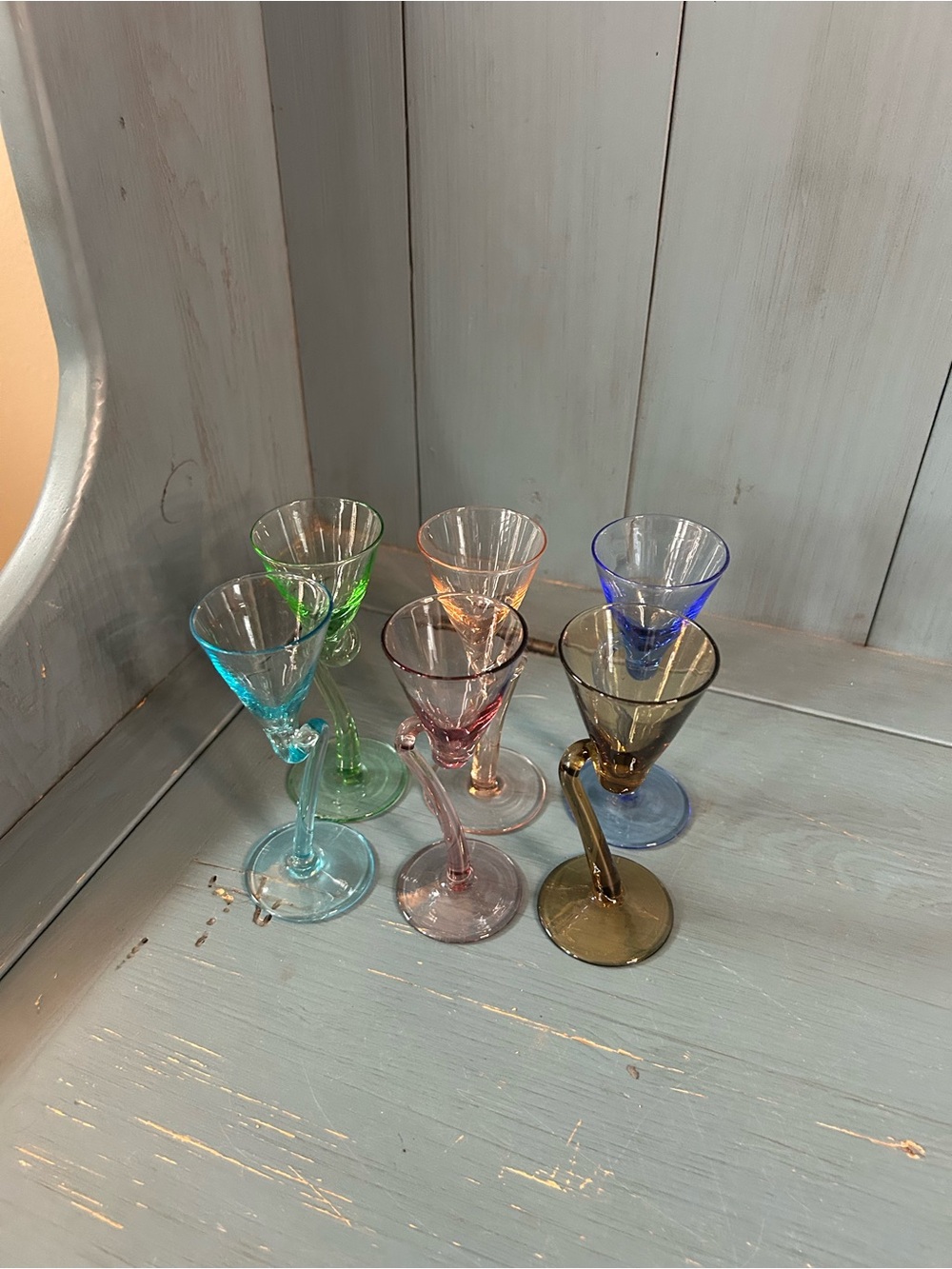 Colored Glass Stemware Set - Assorted Pastel Cocktail Glasses - Made in Italy